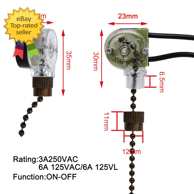 3 Pack Ceiling Fan Pull Chain Switch Zing Ear ZE 109 Two-Wire Light Switch Contr gallery