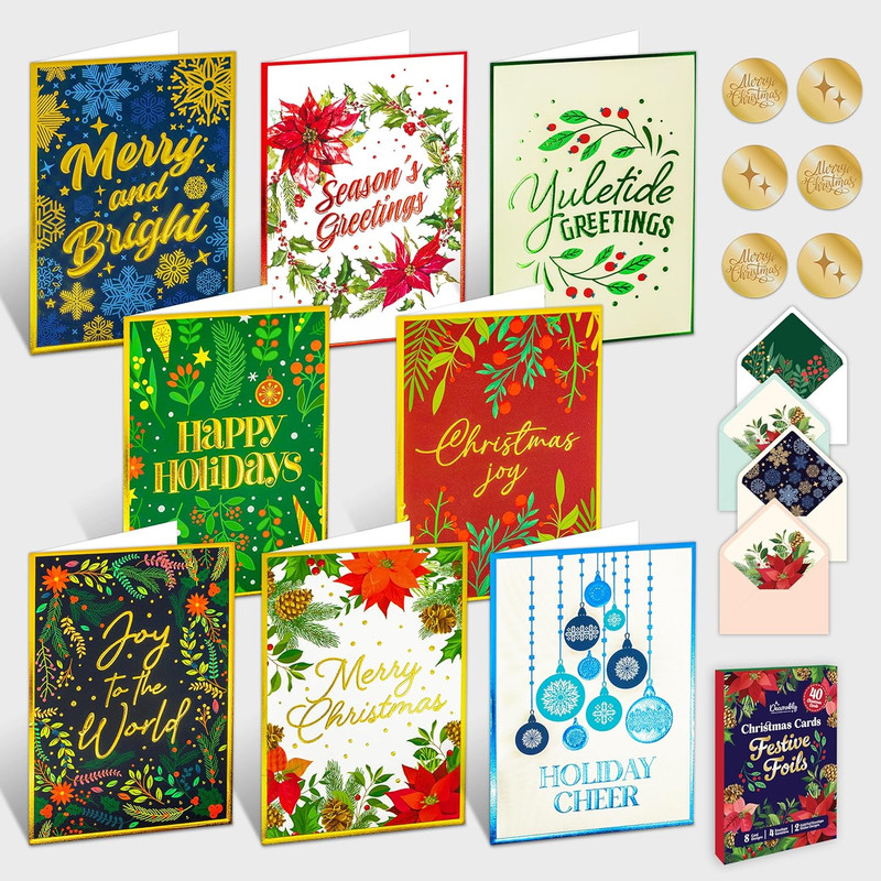 40 Pack Foil Embossed 5X7In Assorted Christmas Cards with Envelopes and Stick... gallery