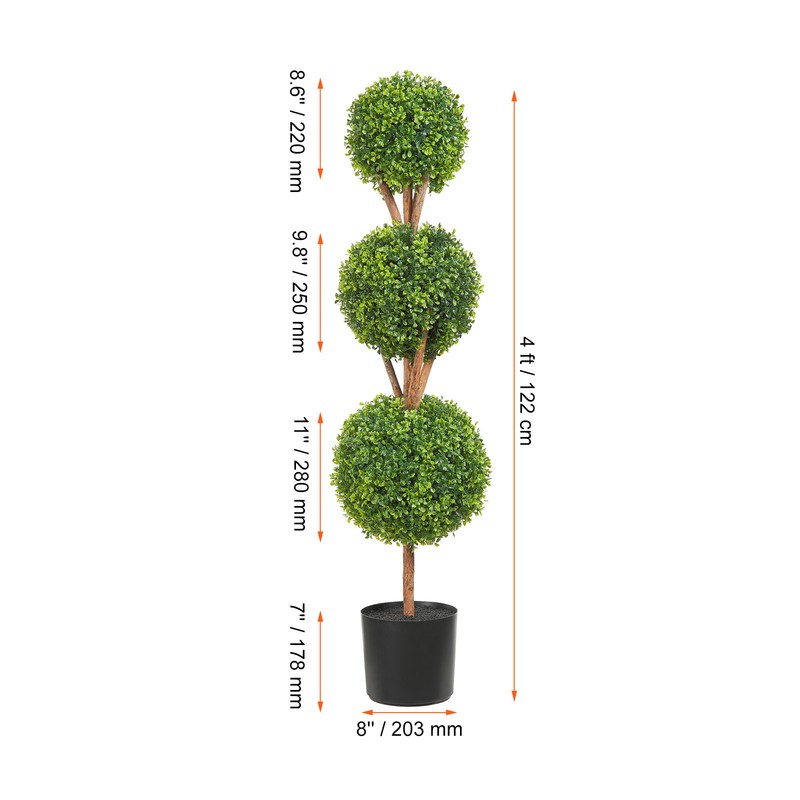 2 Pack 4' Artificial Topiary Triple Ball Tree Faux Plant UV LED Decor In/Outdoor gallery