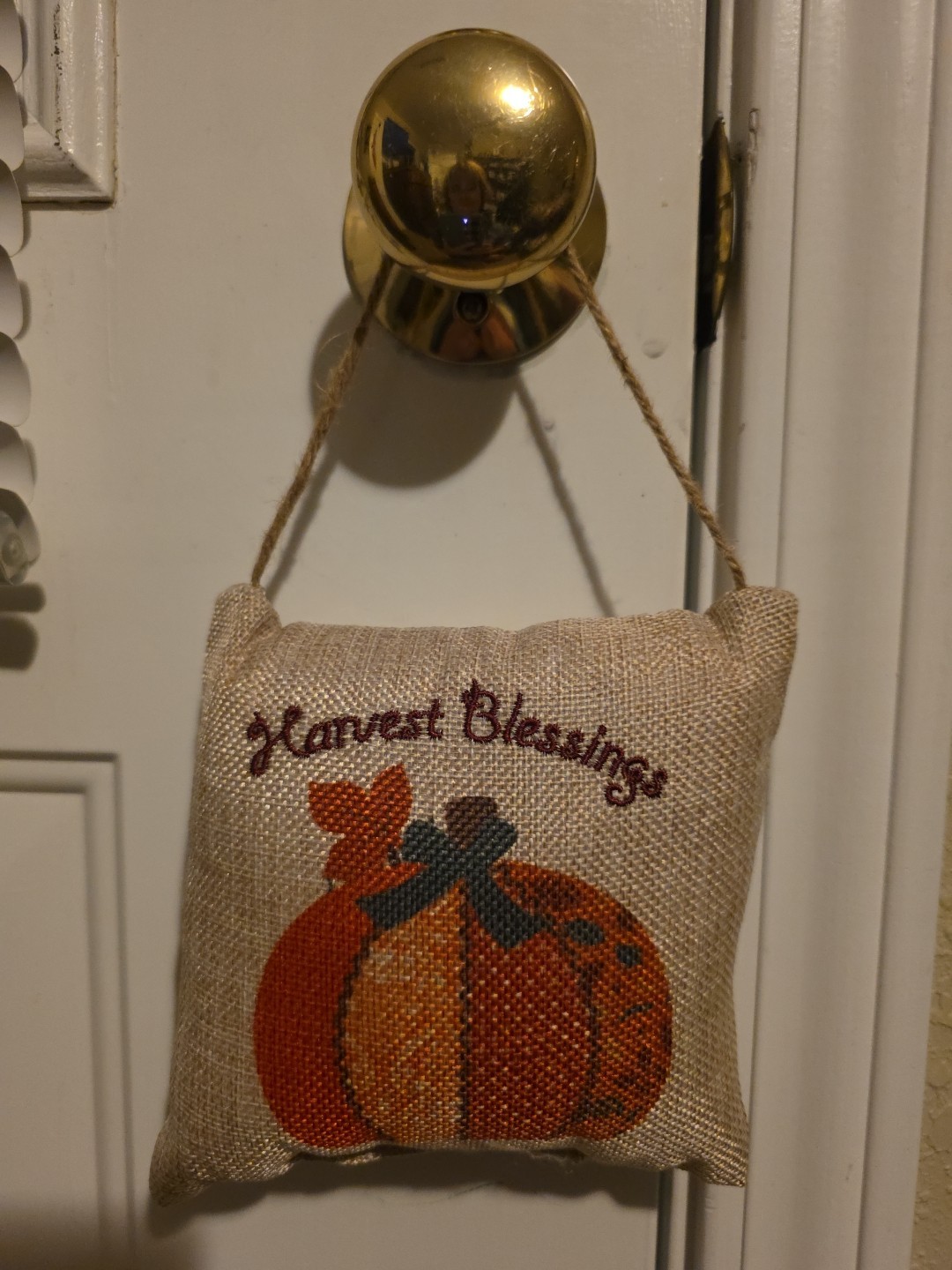 Harvest Blessings Embroidered Stitched Wording on Burlap Pillow Hanging Decor gallery