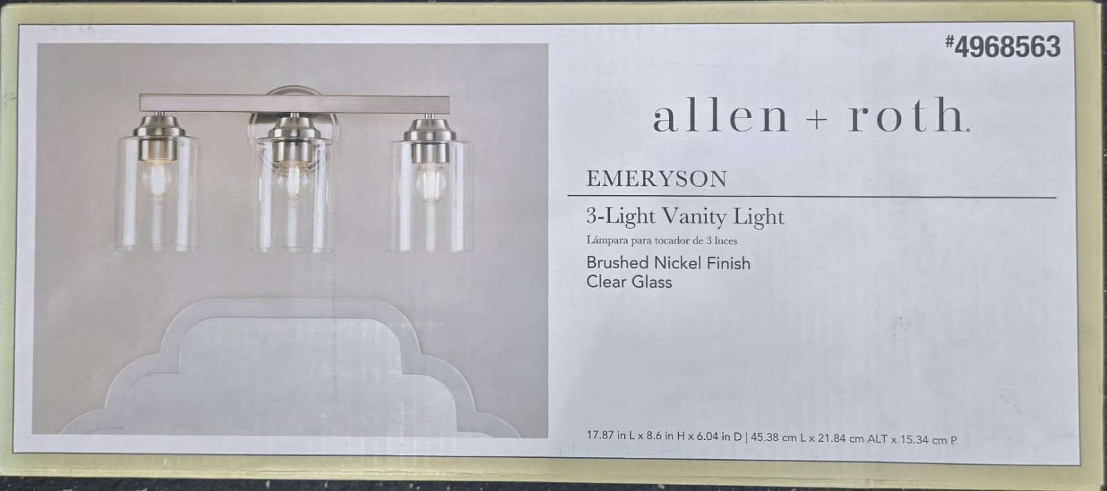 Allen & Roth 3-Light Vanity Light Brushed Nickel Finish Clear Glass Shades NEW gallery