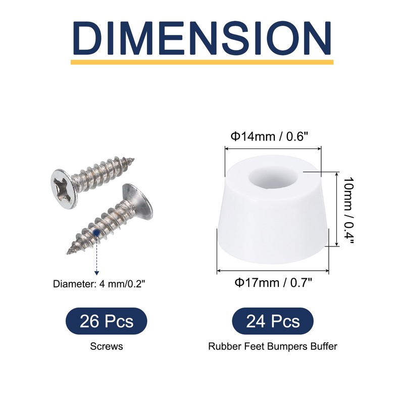 24pcs Rubber Feet Bumpers Buffer with Screws White 0.4" x 0.7" gallery