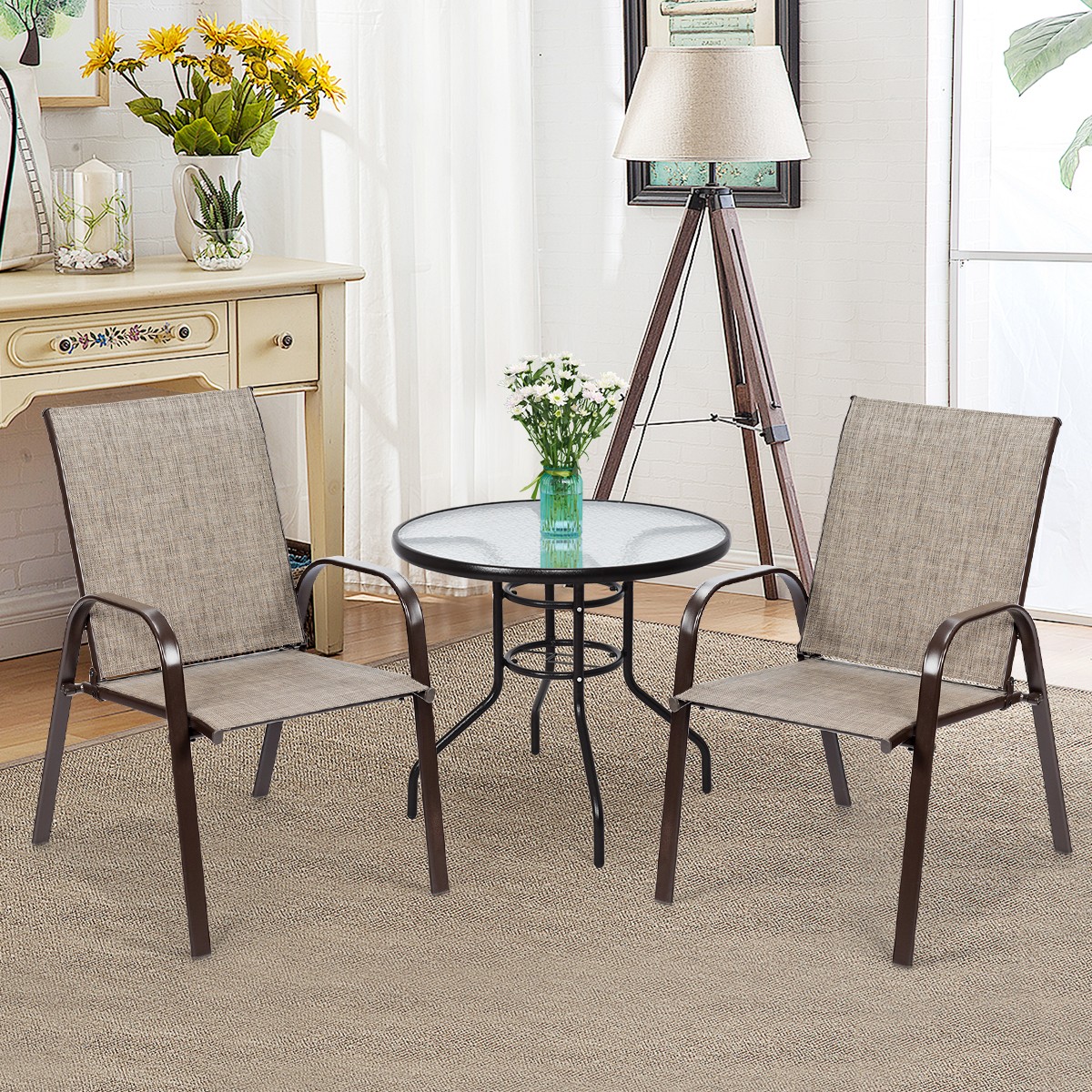 2PCS Patio Chairs Outdoor Dining Chairs with Armrest for Porch Backyard gallery
