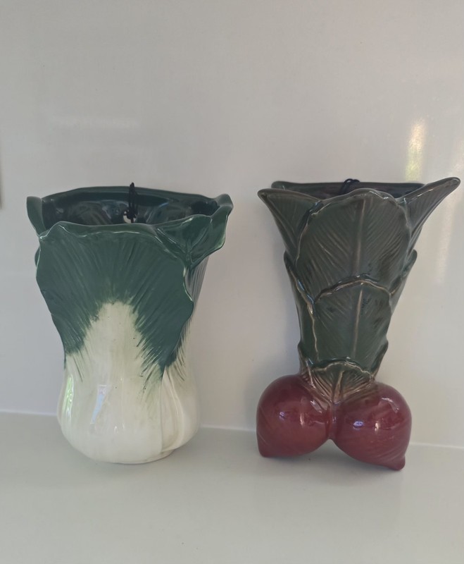 Creative Co-op Embossed Cabbage Radish Shaped Wall Vase Planters Set Of Two New gallery