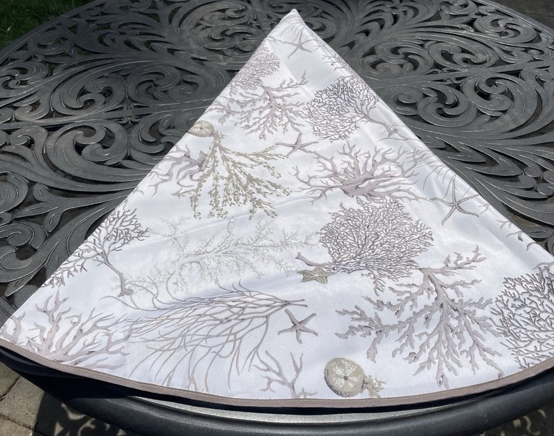 70” Round Polyester Tablecloth White-Neutral Colors Coastal, Beach, Ocean France gallery