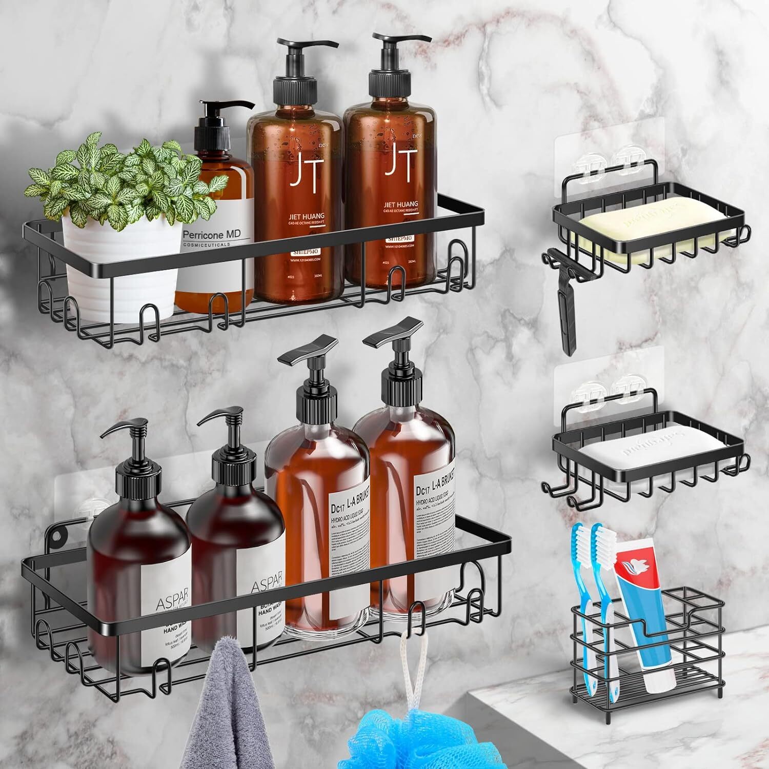5 Pack/Set Shower Caddy Adhesive Shower Organizer for Bathroom Storage & Kitchen gallery