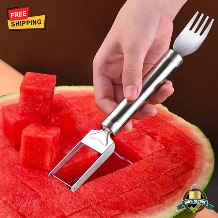 1 pc 2-In-1 Watermelon Fork Slicer & Cutter, Stainless Steel Summer Kitchen Tool gallery