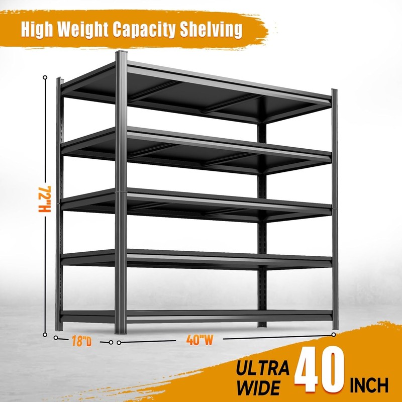 Heavy-Duty 5-Tier Garage Shelving Unit, 2500 lbs Capacity, Black gallery