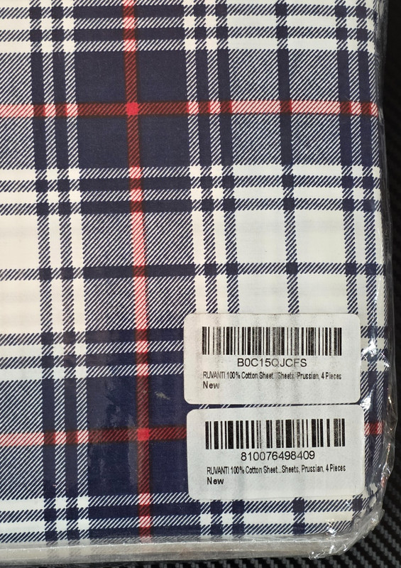 Ruvanti 100% Cotton Percale Sheets Set Queen Size 4 Piece Prussian Plaid gallery