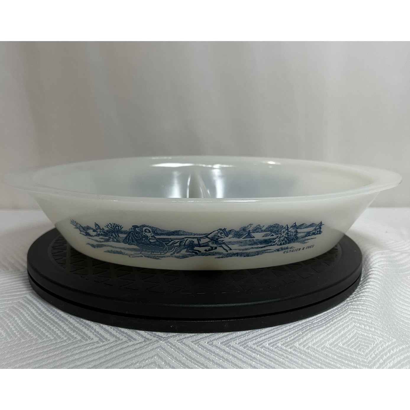 Oval Divided Open Ovenware Casserole Currier & Ives Blue Royal GLASBAKE J2352 gallery