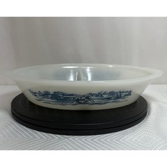 Oval Divided Open Ovenware Casserole Currier & Ives Blue Royal GLASBAKE J2352