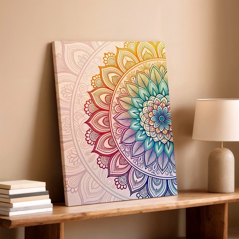 Wall Art Colorful Mandala Floral Pattern Canvas Print Boho Meditation Decor gallery