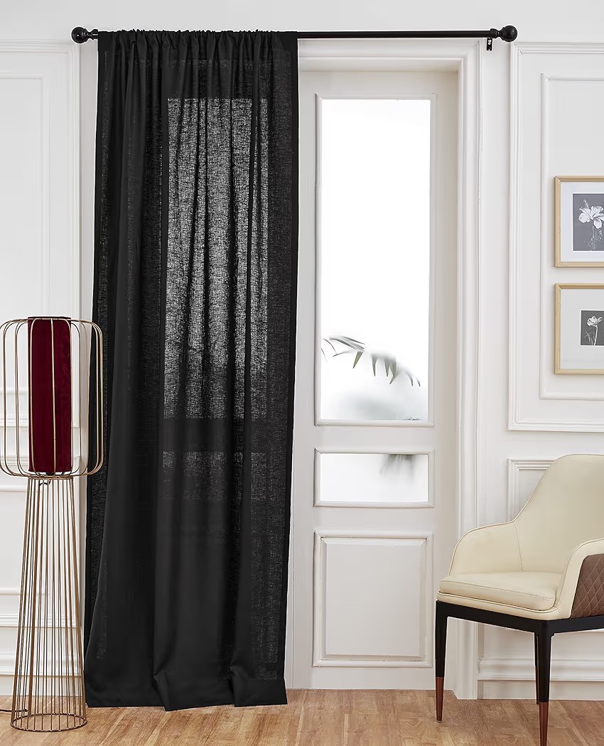 Black Linen Curtain 52 x 108 Inch, Light Filtering Rod Pocket Curtain 108 Inches gallery