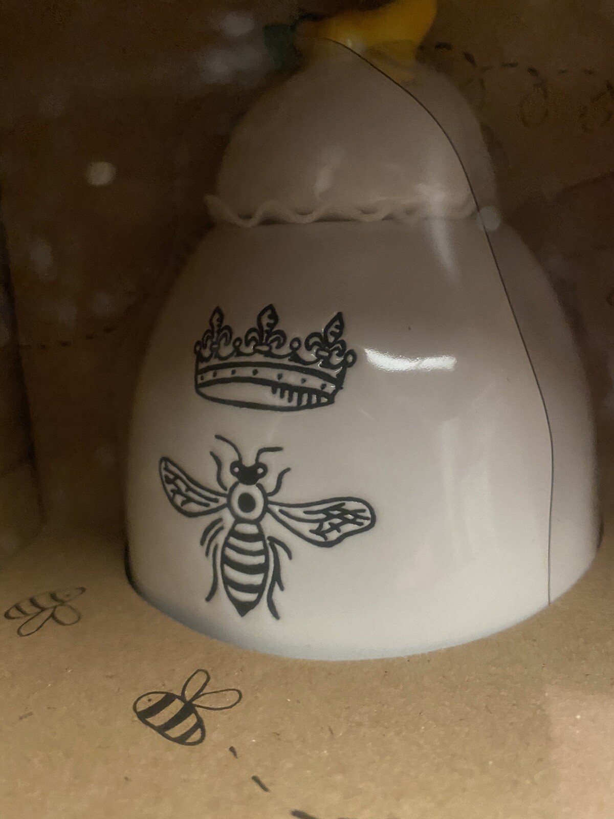 Rae Dunn Icon Bee Happy Tea Pot Crown and Honey Pot Brand New HTF gallery