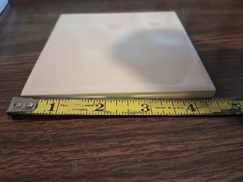 (1 EACH) CERAMIC FLOOR GLOSSY TILE TEXTURE CREAM COLOR 4.5" x 4.5" USA MADE gallery