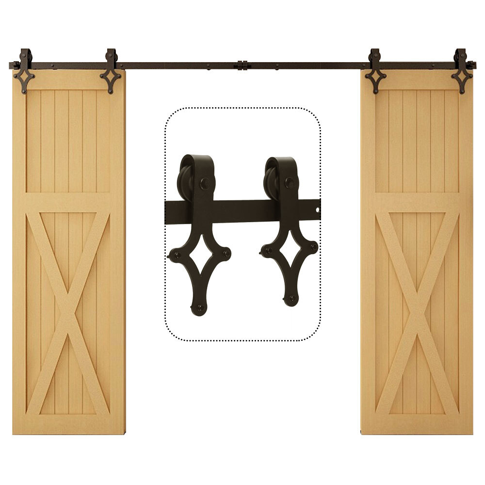4FT-20FT Rhombus Roller Sliding Barn Door Hardware Kit for Single/Double/Bypass