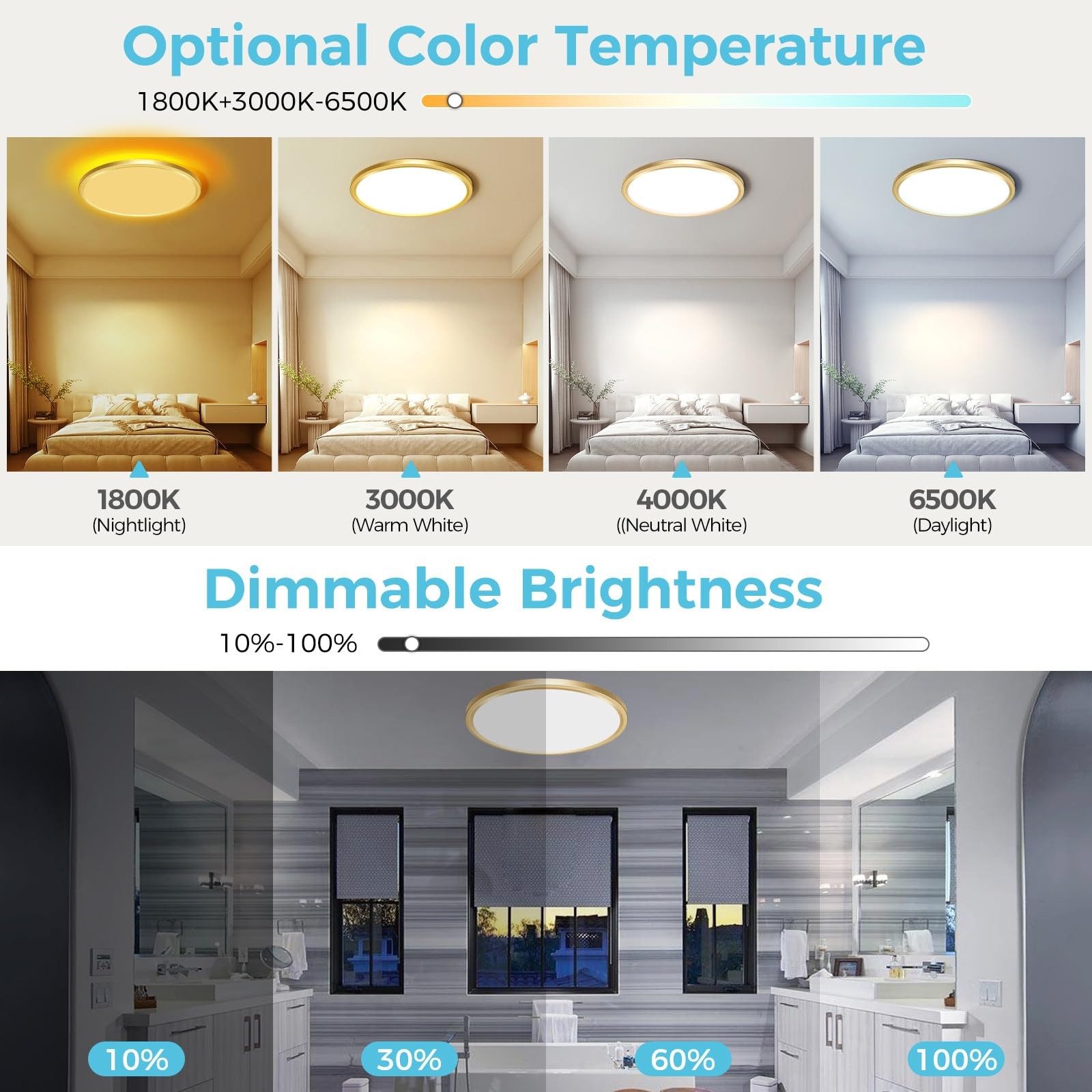 12 Inch Gold LED Ceiling Light with Night Light 1800K 24W 3000K/4000K/6500K D... gallery