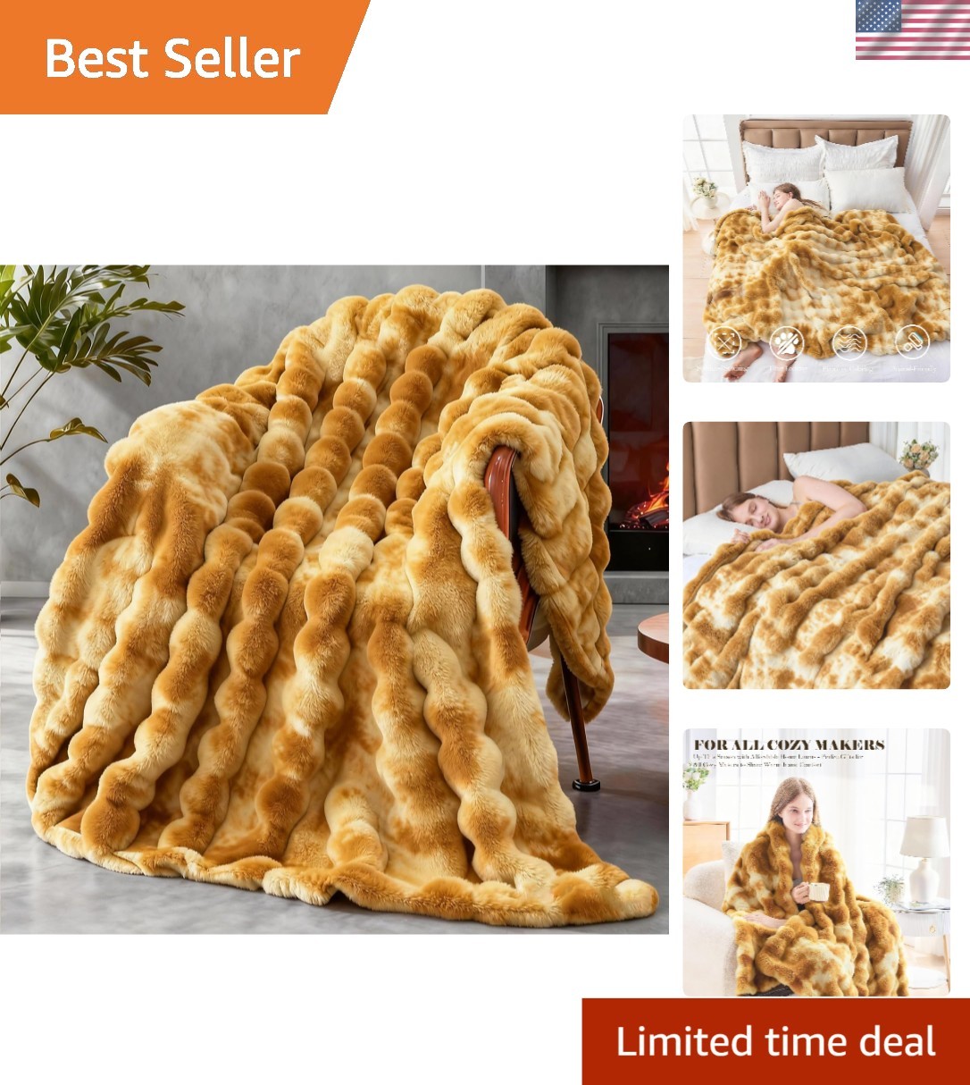 Machine Washable Plush Faux Fur Throw Blanket - Perfect for Napping & Reading gallery
