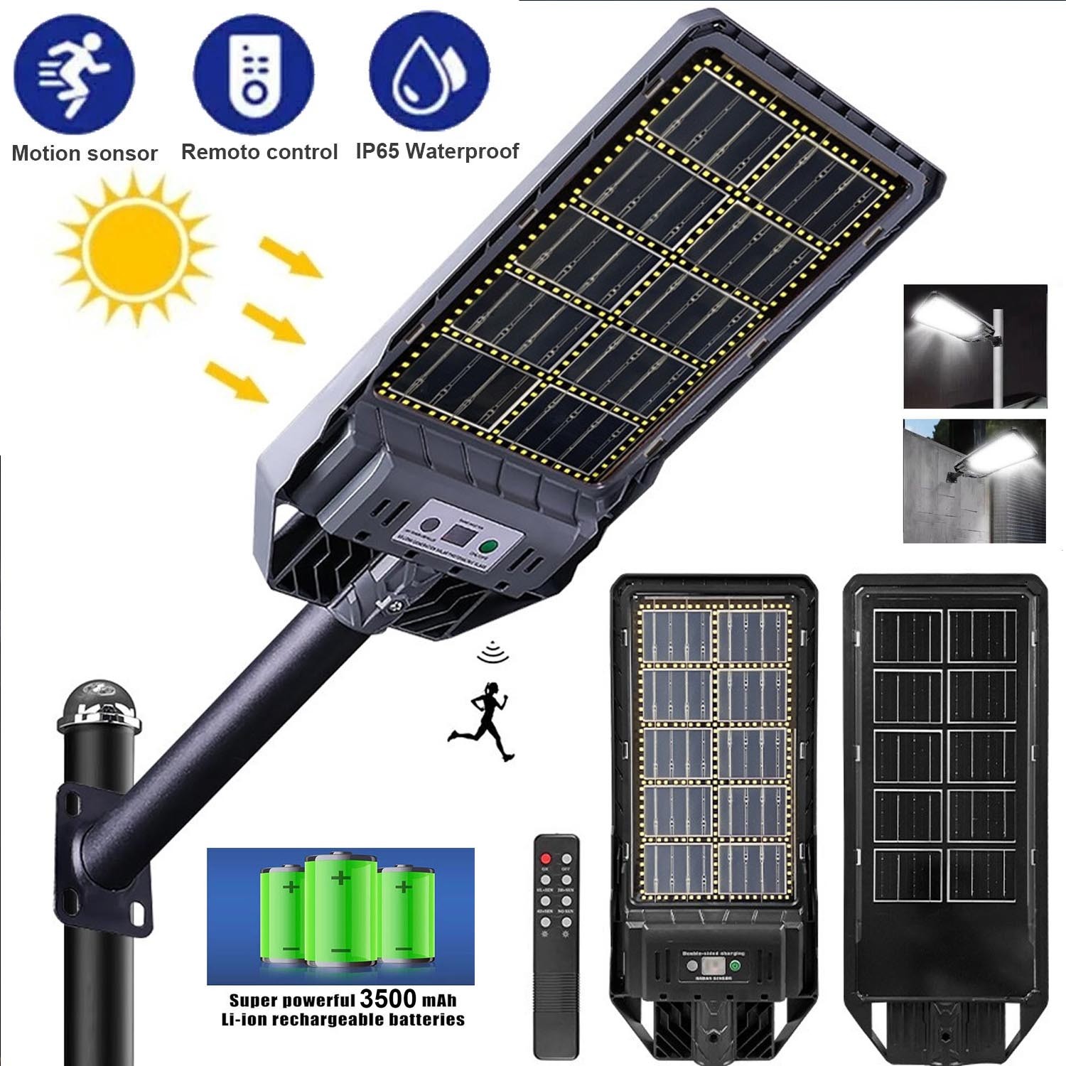 Commercial Solar Street Light Dusk to Dawn Lamp For Parking Lot Road Yard US gallery