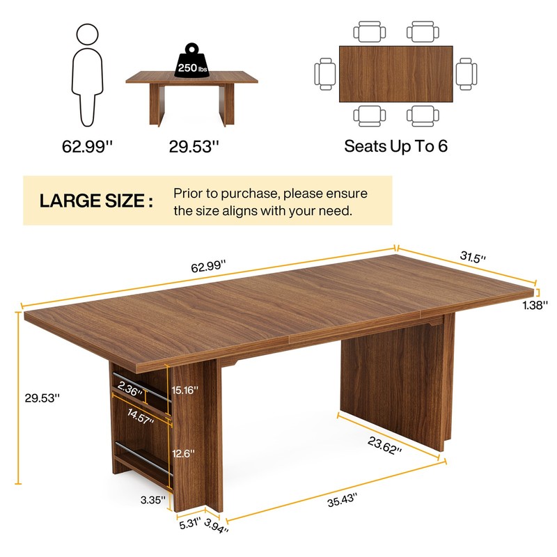 63" Rectangular Dining Table with Storage, Wood Dinner Kitchen Table for 4 to 6 gallery