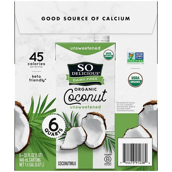 So Delicious Dairy-Free Organic Coconut Milk, Unsweetened, 32 Ounce (Pack of 6) gallery