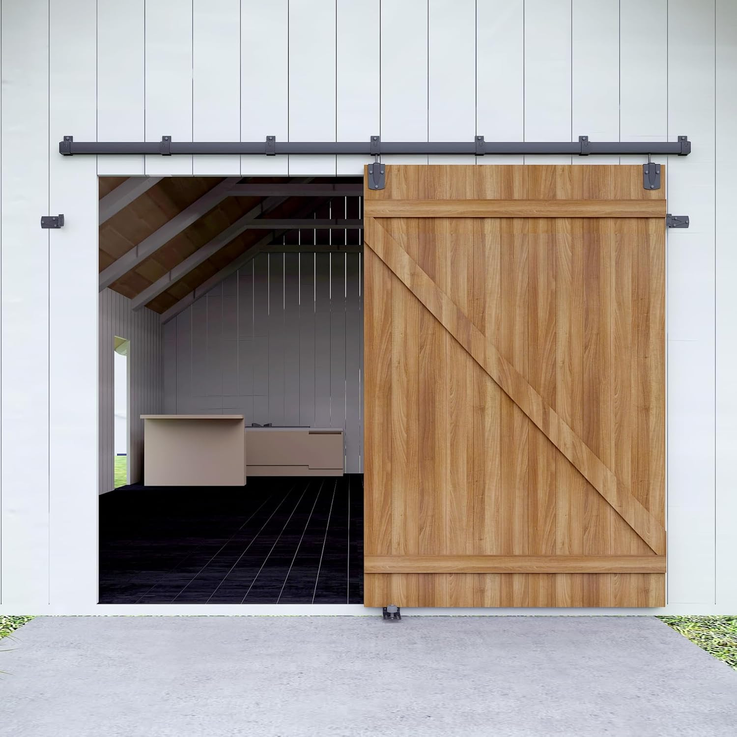 12FT Heavy Duty Box Rail Exterior Sliding Barn Door Hardware Kit 450Lbs Outdoor gallery