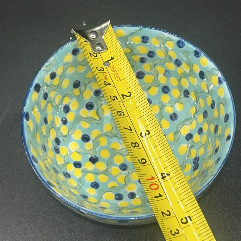 Anthropologie Small Pedestal Footed Ceramic Bowl Yellow Green Blue Florals gallery