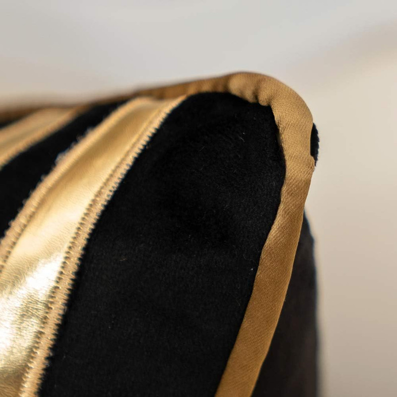 Gold Leather Striped Black Throw Pillow Cover 18x18 Inch, Geometric Luxury Decor gallery