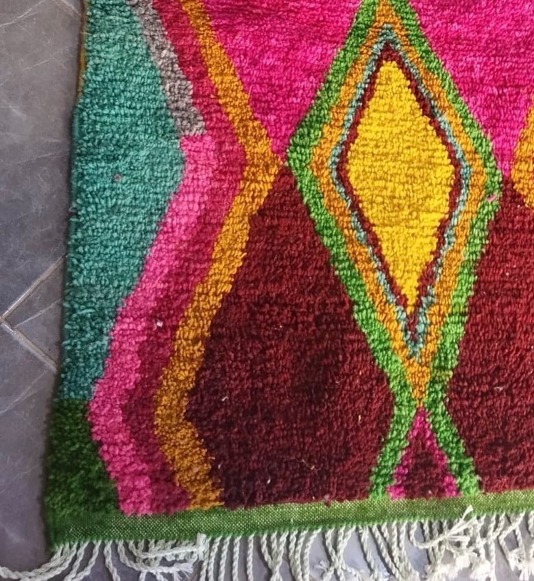 Handmade Moroccan Berber Rug | Pink & Yellow Wool Carpet | Geometric Tribal Boho gallery