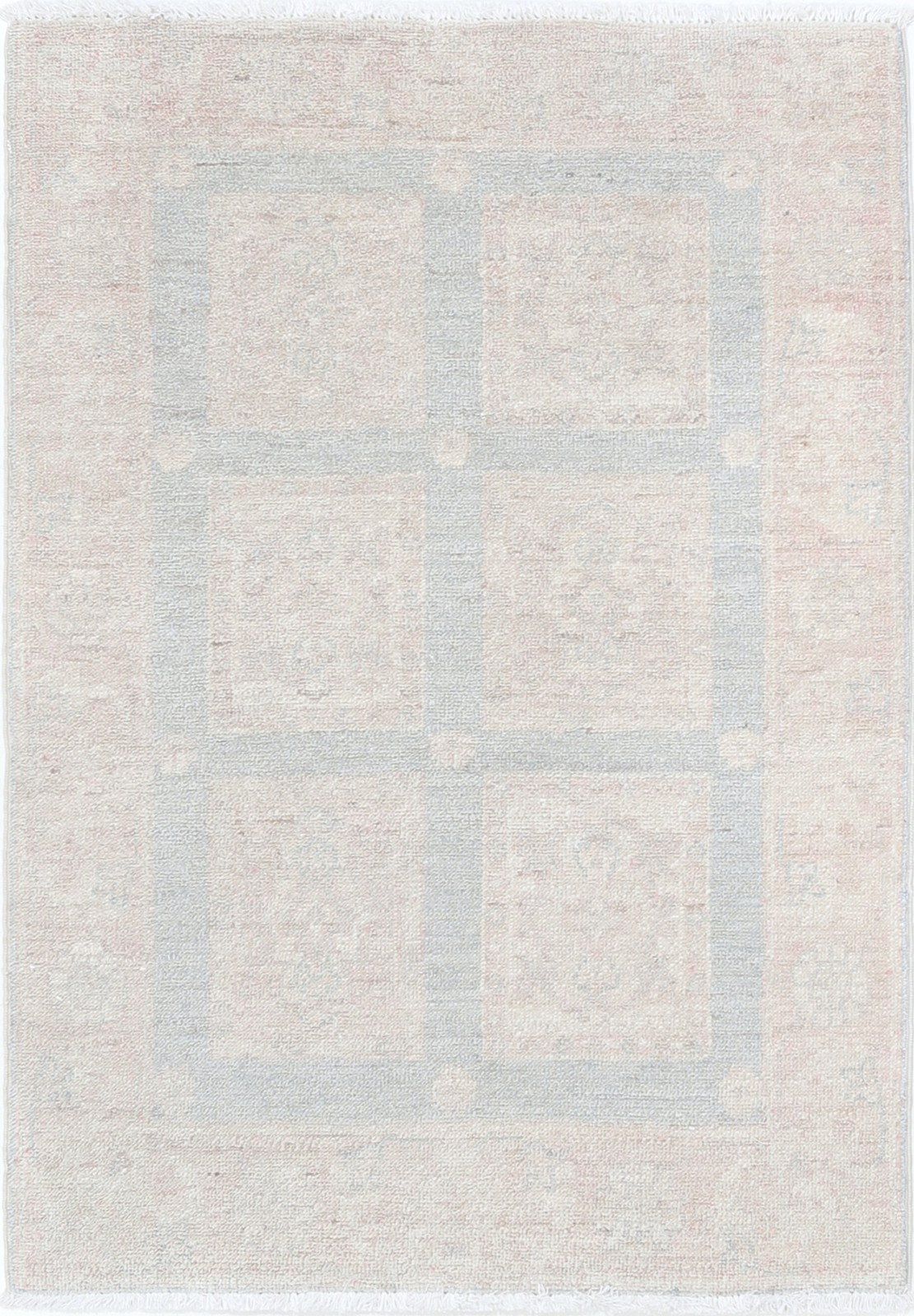 2x3 ft Hand Knotted Ivory, Light Blue, Blush Wool Area Rug with Geometric Design gallery