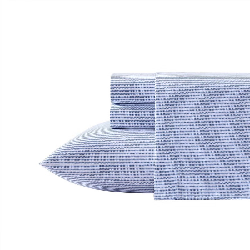 Twin Printed Pattern Percale Cotton Sheet Set Blue Stripe - Poppy & gallery