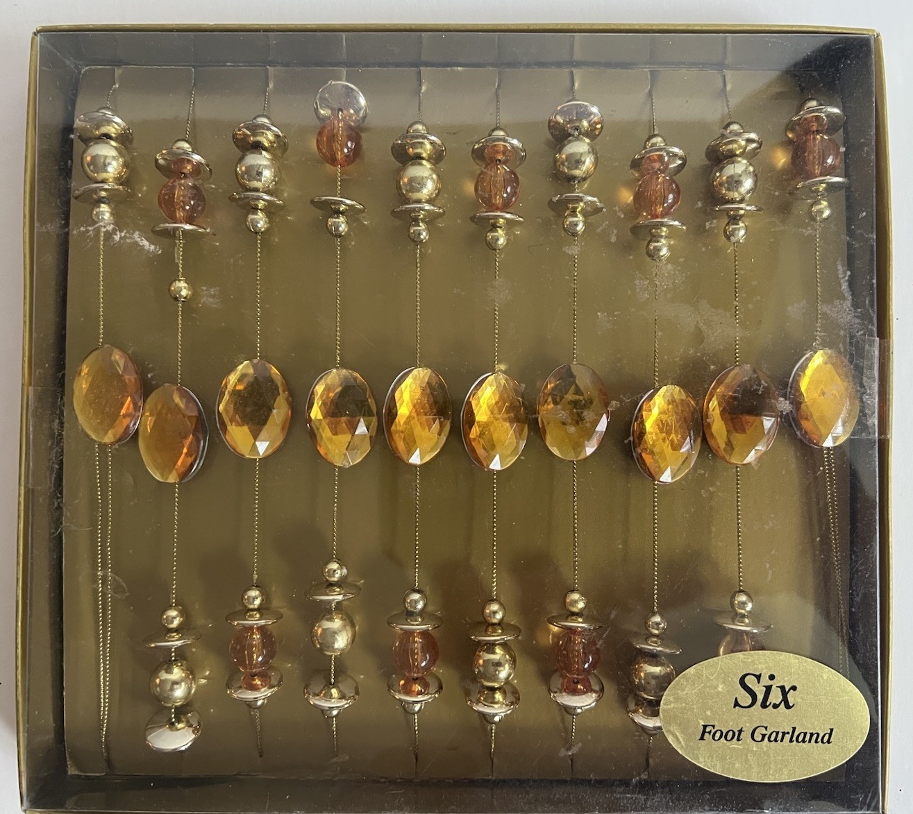 Gold, Amber & Silver Shiny Beaded Various Shapes Garland 6ft Fancy Retro Decor gallery