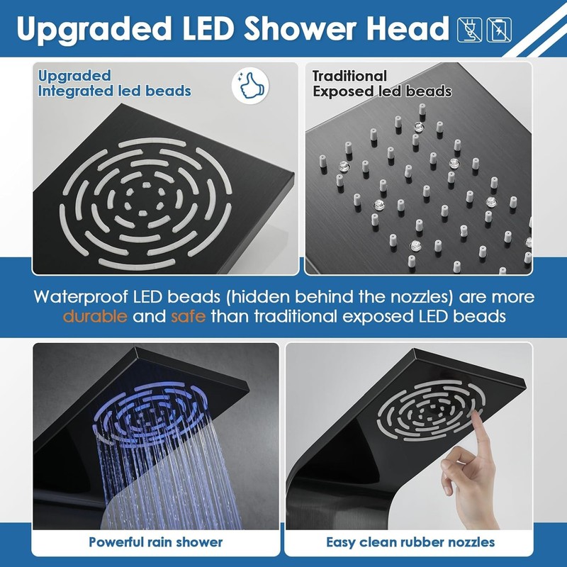 Shower Panel Tower System LED Rainfall Waterfall Shower Head w/ Body Massage Jet gallery