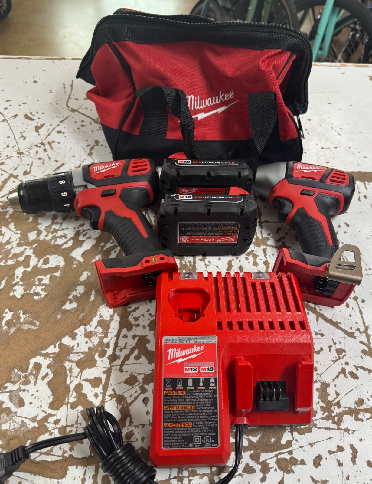MILWAUKEE DRILL/IMPACT W/2X BATTERY + CHARGER + CASE - 2606-20/2656-20 gallery