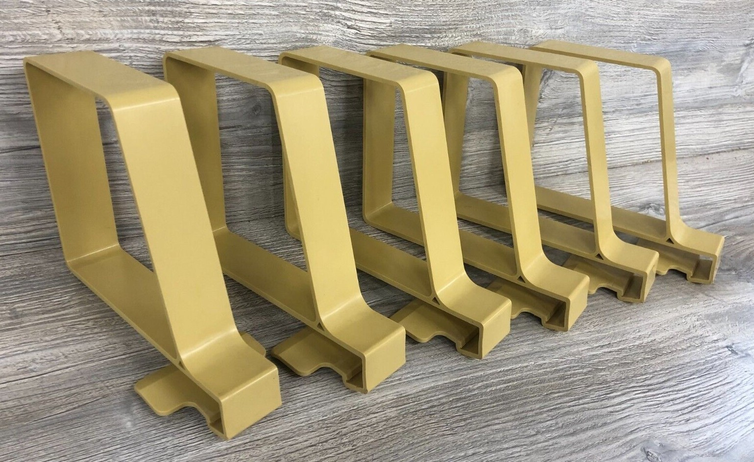 6 Vintage The End! Mod Design Retro 70's Clip-On Plastic Bookends - Mustard Tan gallery
