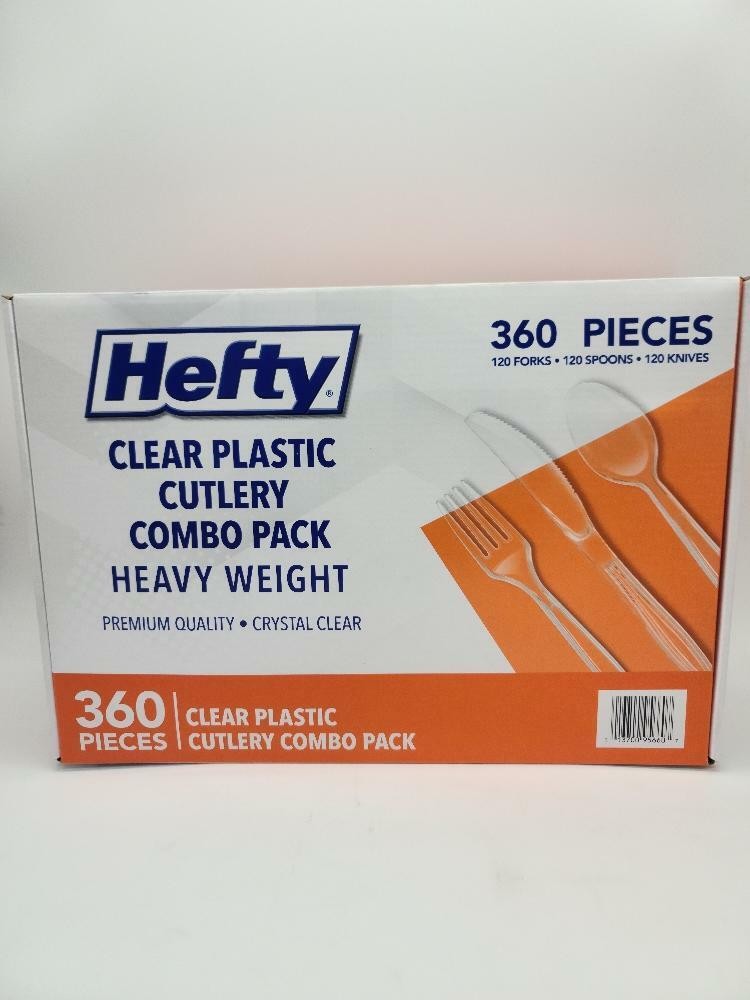 Hefty Heavy Duty Clear Plastic Assorted Cutlery, 360 Total Count, 120 of each gallery