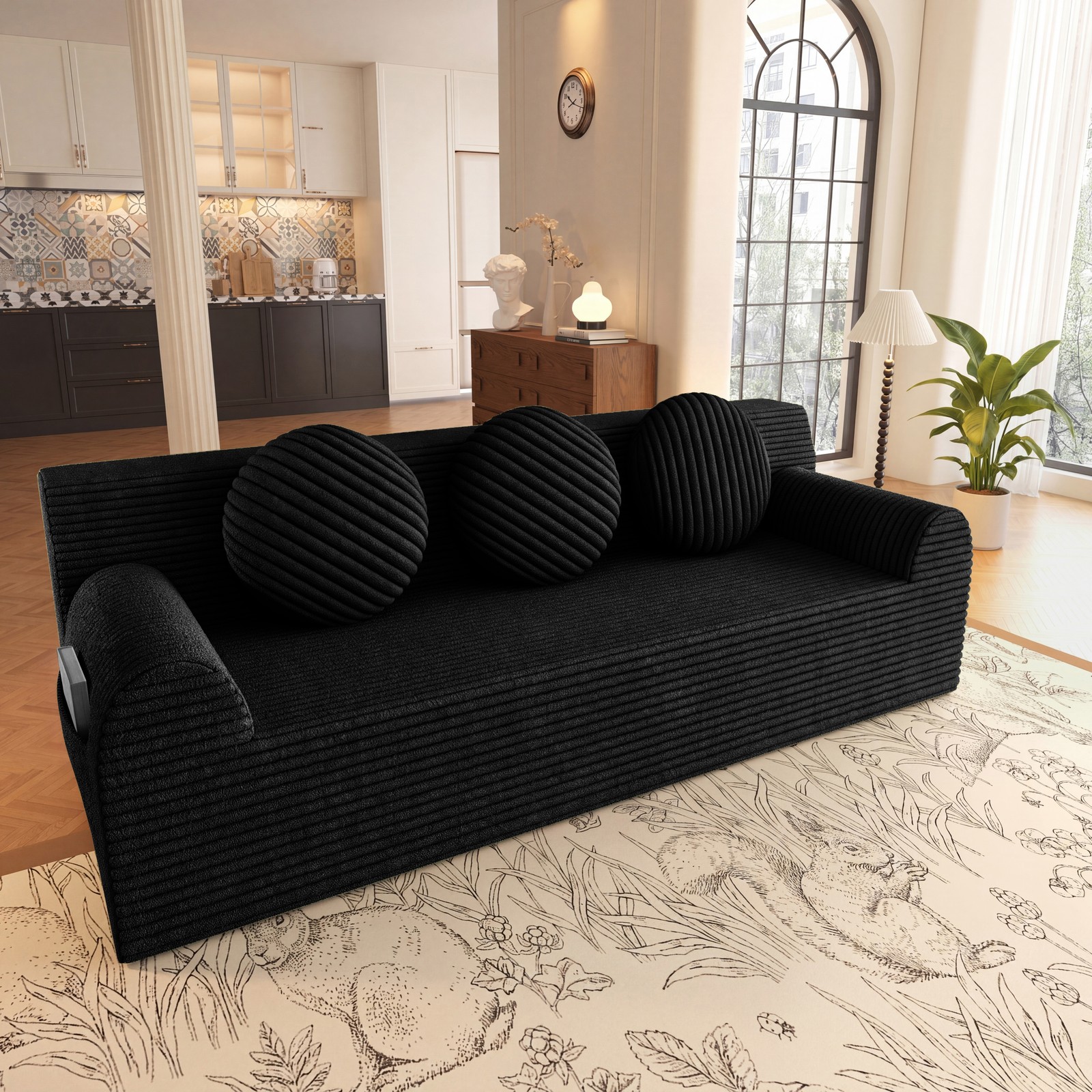 71" Corduroy Living Room Sofa 3 Setaser Couch Loveseat Sofa for Bedroom Black US gallery