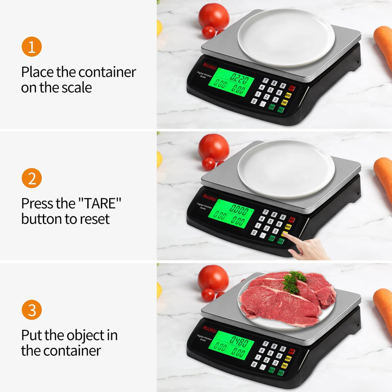 Large Digital Kitchen Scale Black 30Kg/66Lb Commercial Scale Stainless Steel wi gallery