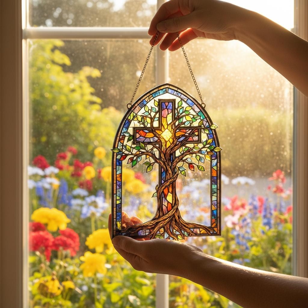 Cross Acrylic Suncatcher, Christian Cross Window, Religious Gift, Jesus Faith gallery