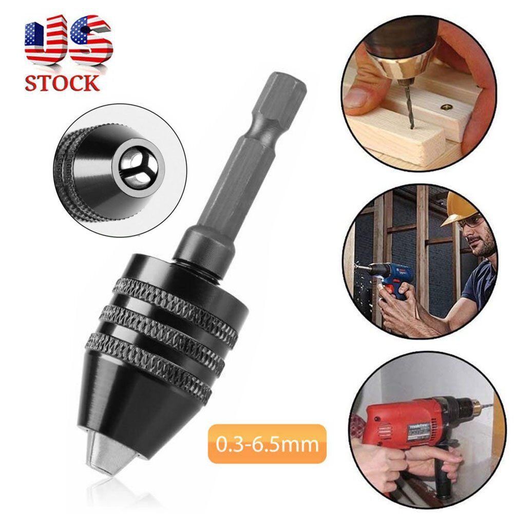 0.3-6.5mm Keyless Drill Chuck Adapter Impact Driver Converter 1/4 Hex Shank Tool gallery