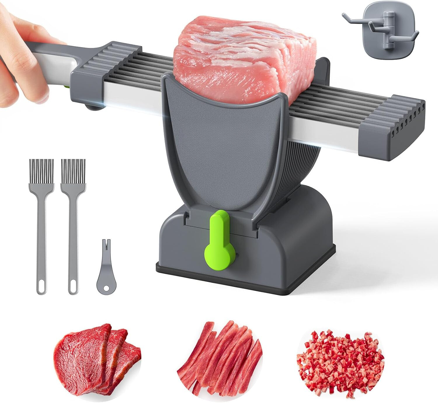 Fresh Meat Slicer, Adjustable Thickness, 17-in-1 Stainless Steel Chopper, (Gray) gallery