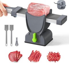 Fresh Meat Slicer, Adjustable Thickness, 17-in-1 Stainless Steel Chopper, (Gray)