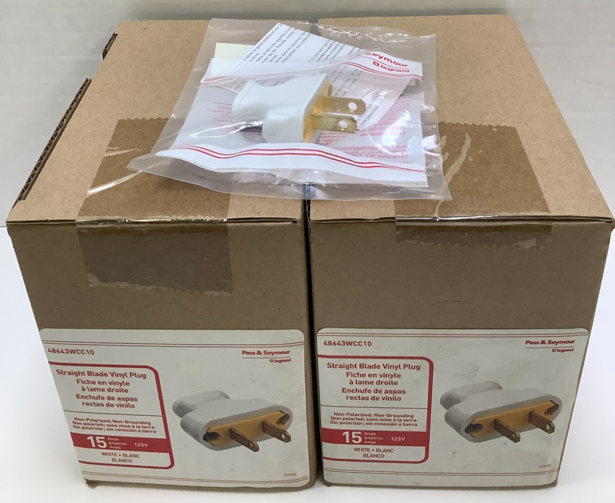 Pass & Seymour 48643-WCC10 Straight Blade Plug, 15A 125V, 2 Cases of 10 gallery