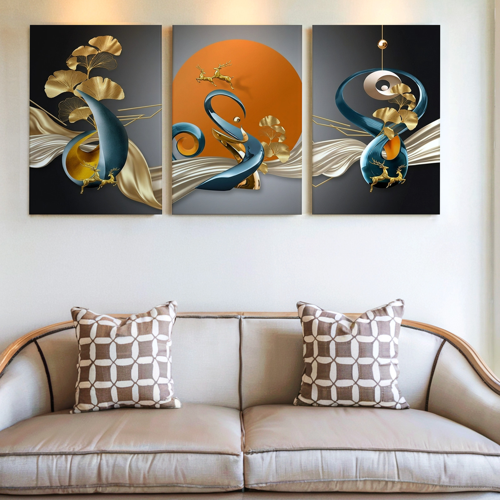 3 Pieces Modern Abstract Sculpture Large Wall Art Set for Bedroom Set Of 3 gallery