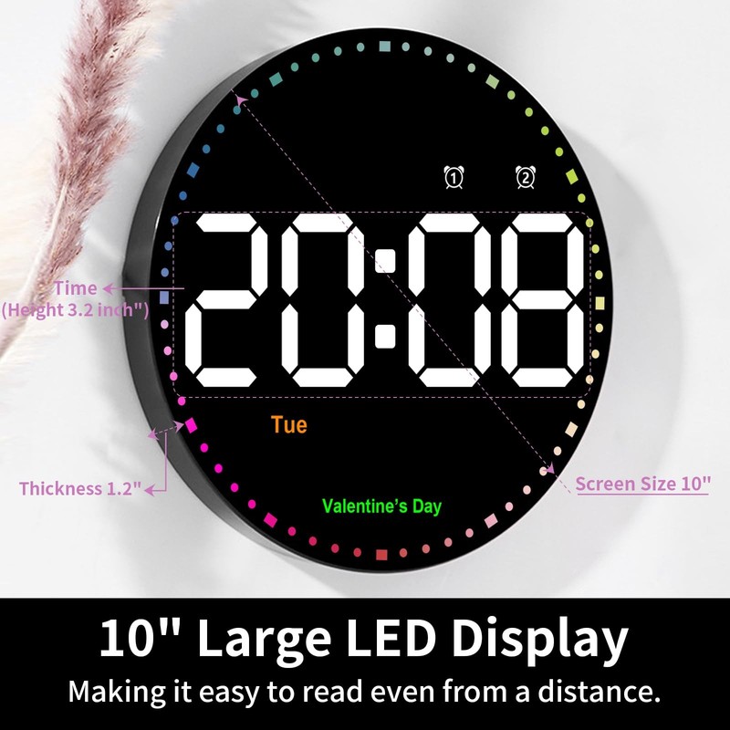 Digital Wall Clock with Remote Control, 10" Wall Clock with Large Display, Di... gallery