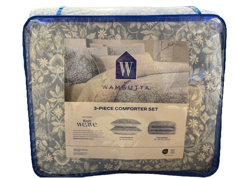 Wamsutta King Comforter Set LIGHT BLUE - Cotton Reversible +2 Shams Bedding Set gallery