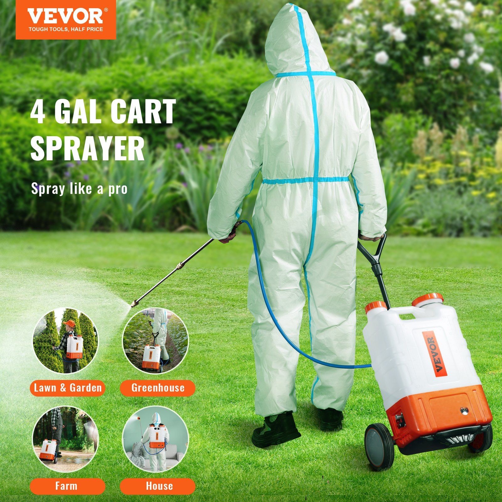 4gal 0-94psi Battery Backpack Sprayer w/Cart 8 Nozzles 2 Wands 12V7.2Ah gallery
