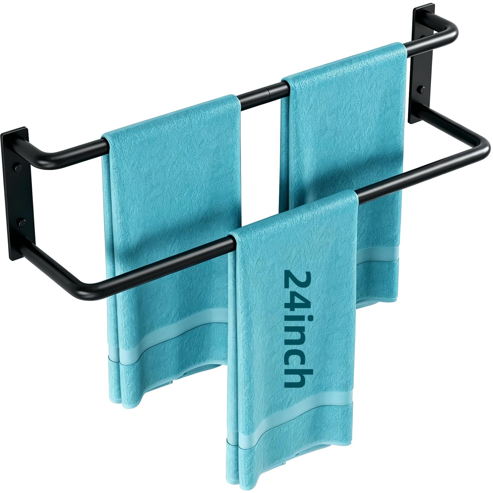 24 Inch Double Towel Bar Wall Mounted Stainless Steel Matte Black Bathroom Rack gallery