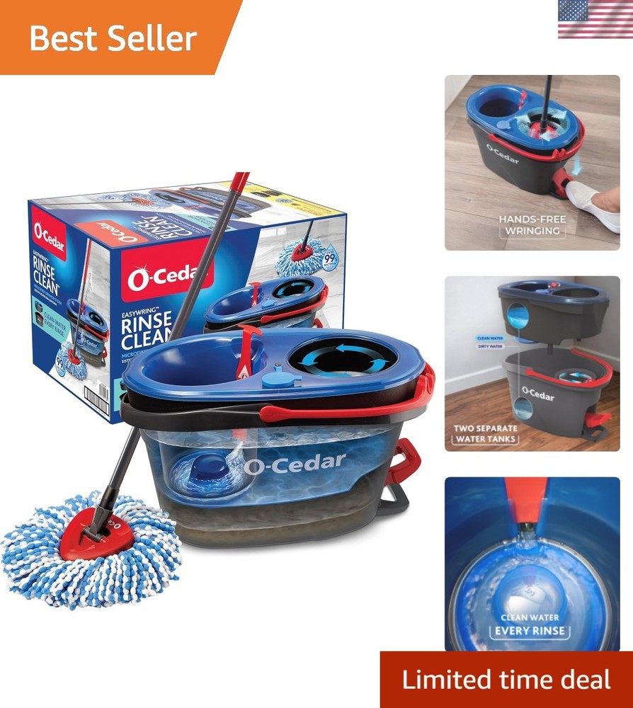 RinseClean Spin Mop & Bucket System | Clean with Water | Removes 99% of Bacteria