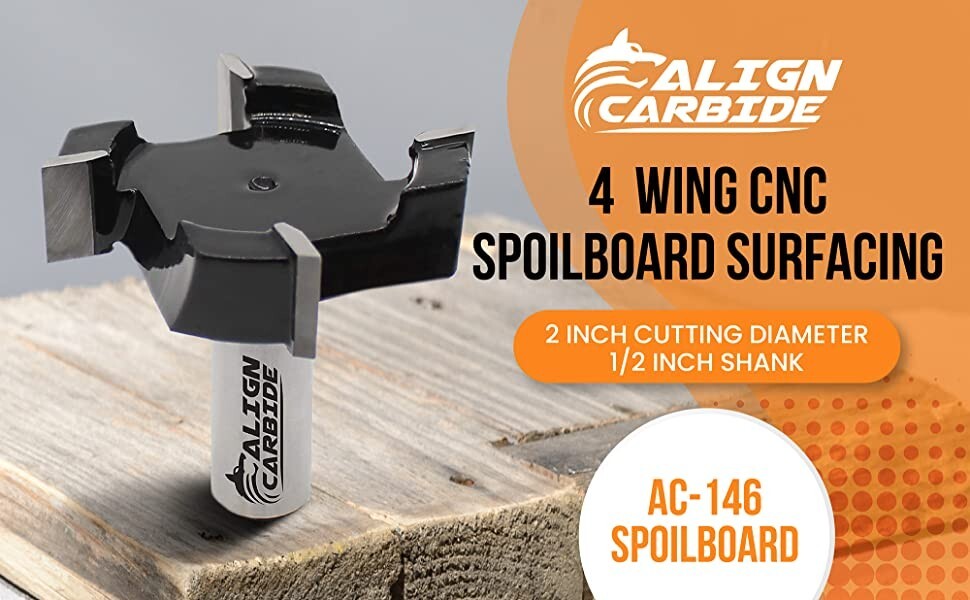 Align Carbide - Spoilboard Surfacing, Slab Flattening Router Bit, 4 Wing, 2 inch gallery